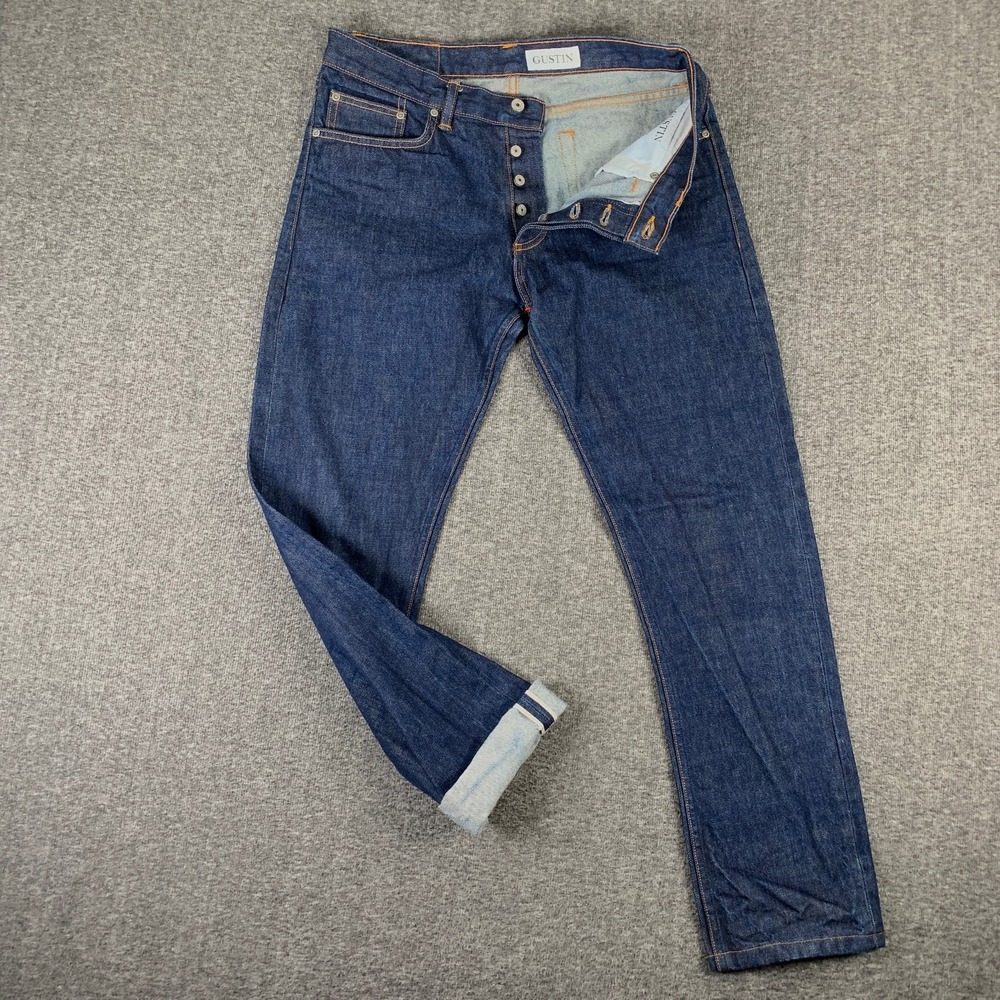 Gustin Selvedge Jeans Men 35x31 Slim Fit Button Fly Denim Pant